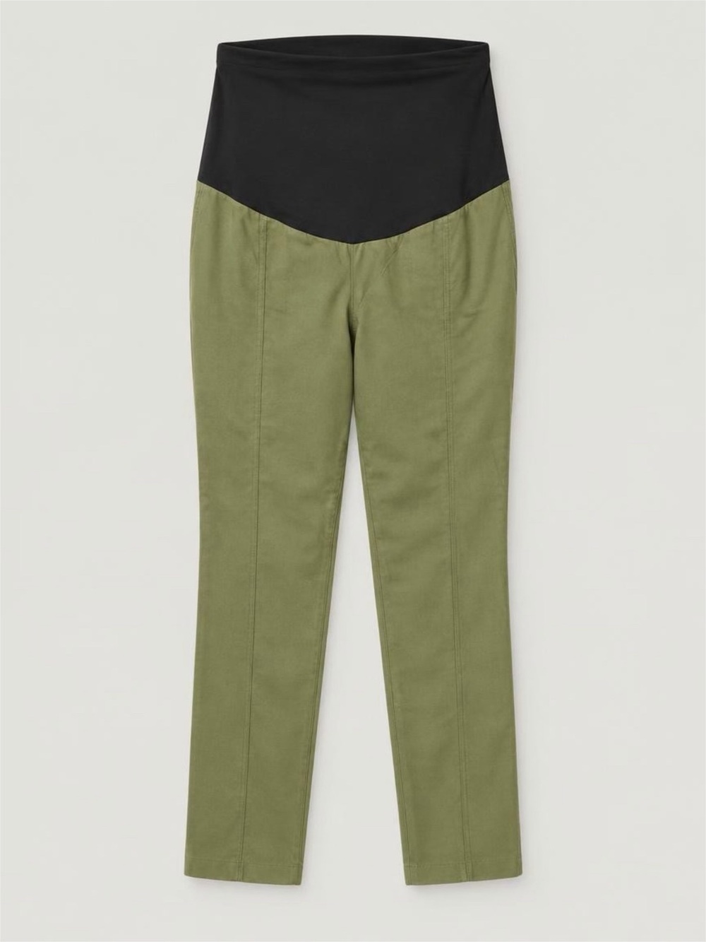 Tribal Olive Green Straight-Leg Maternity Pants with Black Waist Panel